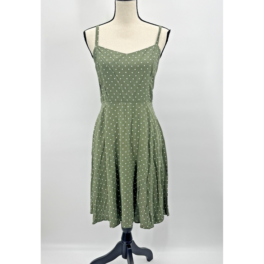 Old Navy Olive Green Polka Dot Cami Dress Large Smocked Cottagecore Preppy